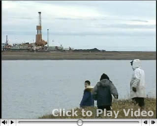 Family near oil drilling facility near Prudhoe Bay